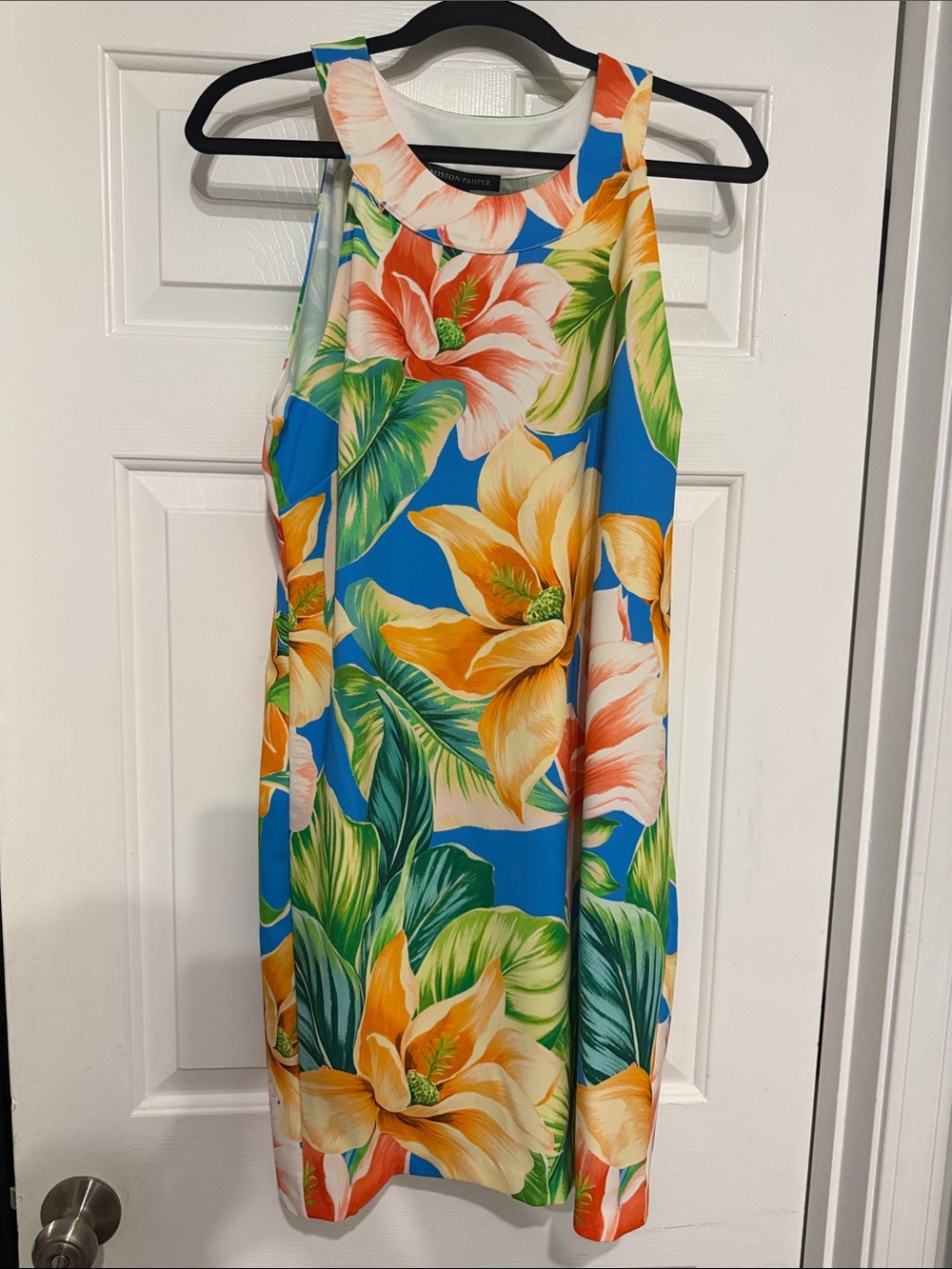 Boston Proper Tropical Floral Shift Dress - Blue, Orange, Green